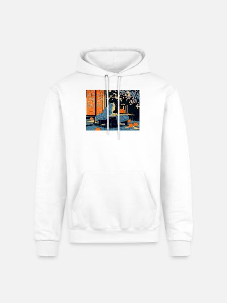 Blue Cat Lantern Night Garden - Champion Unisex Powerblend Hoodie - white