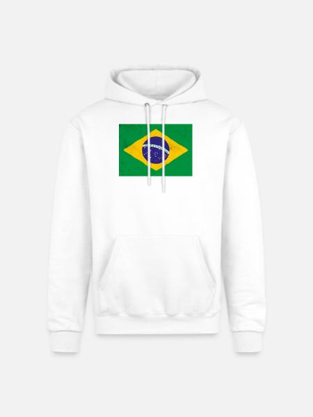 Brazil Flag Rustic Emblem - Champion Unisex Powerblend Hoodie - white