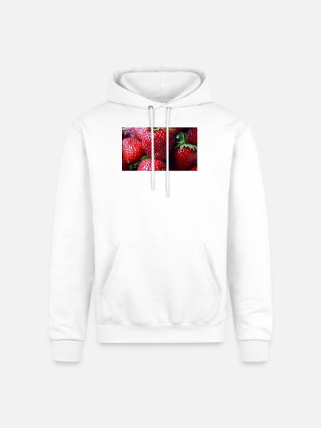 Crimson Strawberry Closeup - Champion Unisex Powerblend Hoodie - white