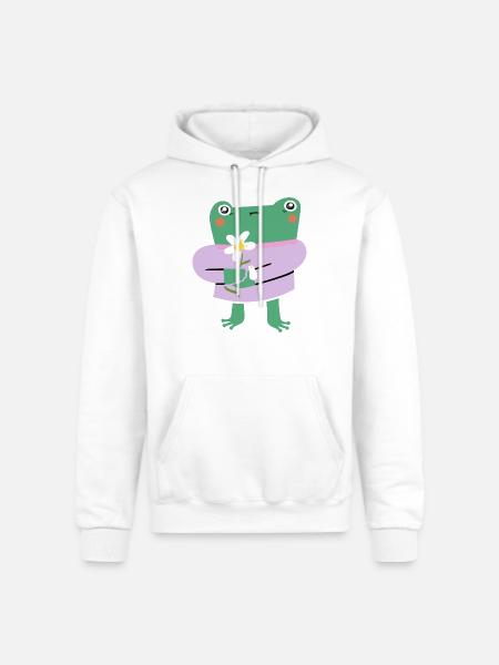 Shy Frog with Flower - Champion Unisex Powerblend Hoodie - white