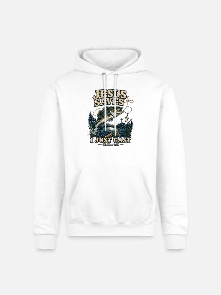 Jesus Saves I Just Cast Christian Fishing - Champion Unisex Powerblend Hoodie - white
