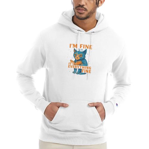 Funny Cat I’m Fine It’s Everything Fine– Retro tee - Champion Unisex Powerblend Hoodie