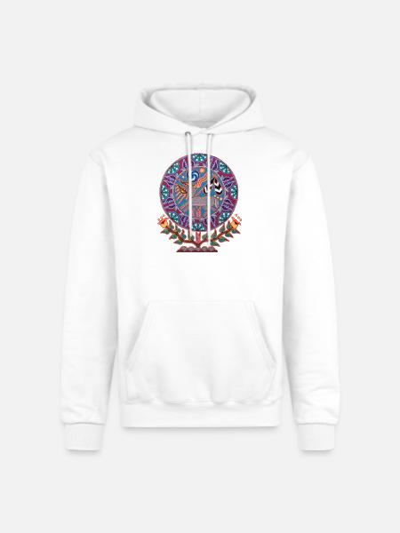 Native Huichol Peyote Deer - Champion Unisex Powerblend Hoodie - white