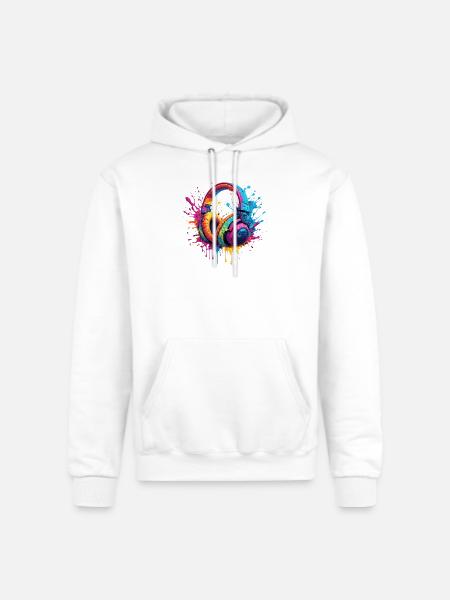 Neon Splash Headphones Art - Champion Unisex Powerblend Hoodie - white