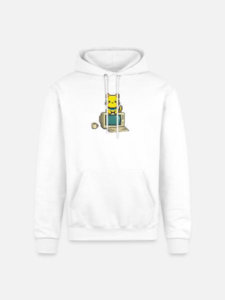 Pixel Cat on Retro Computer - Champion Unisex Powerblend Hoodie - white