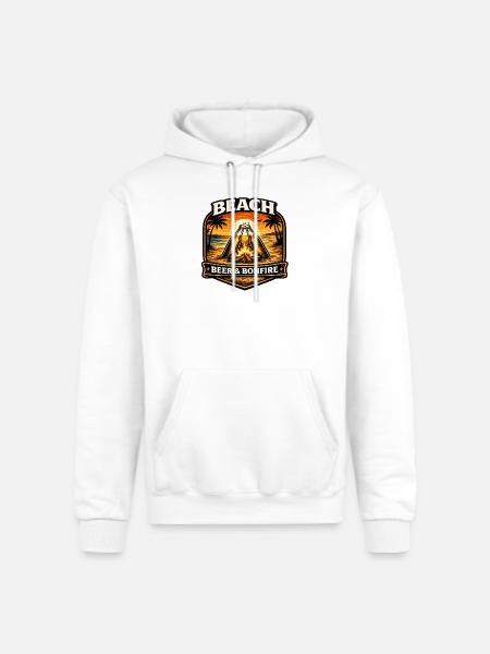 Beach Bonfire Beer Emblem - Champion Unisex Powerblend Hoodie - white