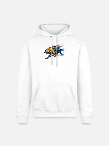 Prism Wolf in Fractal Fur - Champion Unisex Powerblend Hoodie - white