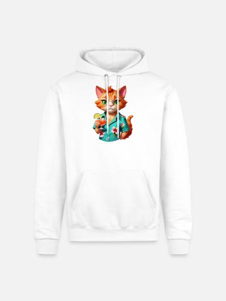 Hawaiian Casino Cat - Champion Unisex Powerblend Hoodie - white