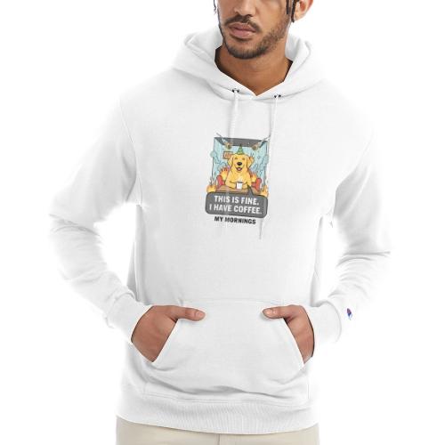 🔥 Funny Dog Meme “This Is Fine, I Have Coffee” - Champion Unisex Powerblend Hoodie
