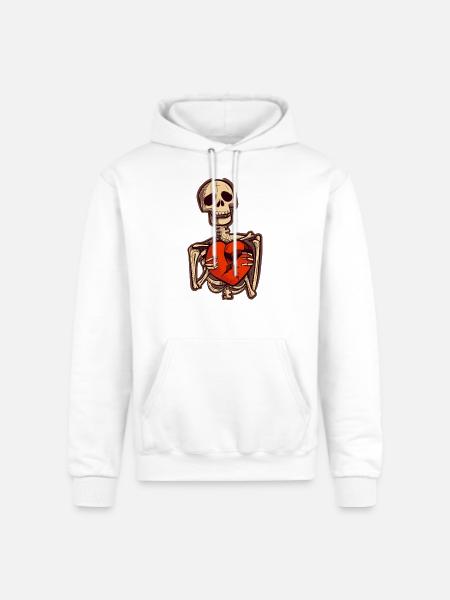 Sad Skeleton Holding Broken Heart - Champion Unisex Powerblend Hoodie - white