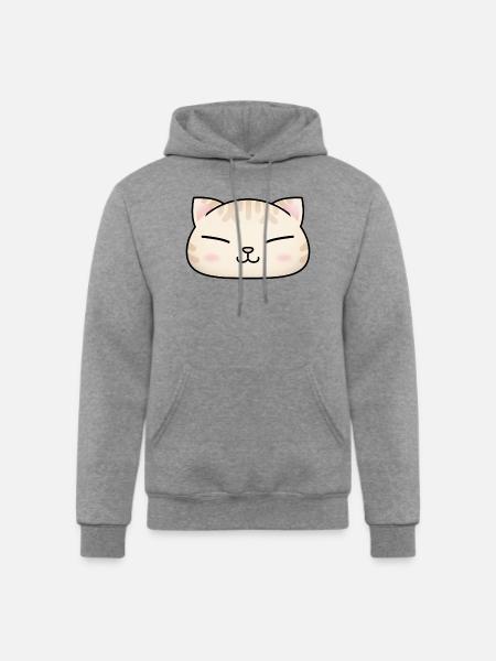 Cute Cream Cat Face - Champion Unisex Powerblend Hoodie - heather gray