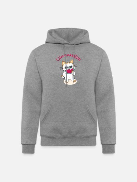 Unimpressed Funny Angry Cat - Champion Unisex Powerblend Hoodie - heather gray