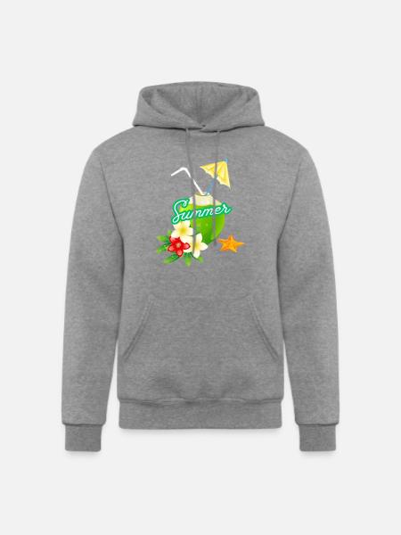 Tropical Summer Coconut with Flowers - Champion Unisex Powerblend Hoodie - heather gray