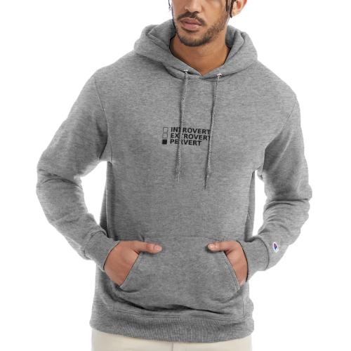 □ Introvert □ Extrovert ■ Pervert - Champion Unisex Powerblend Hoodie