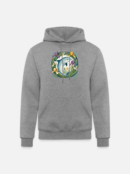 Dolphin in Iris Circle - Champion Unisex Powerblend Hoodie - heather gray