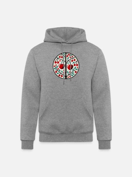 Heart Cherry Tree Folk Circle - Champion Unisex Powerblend Hoodie - heather gray