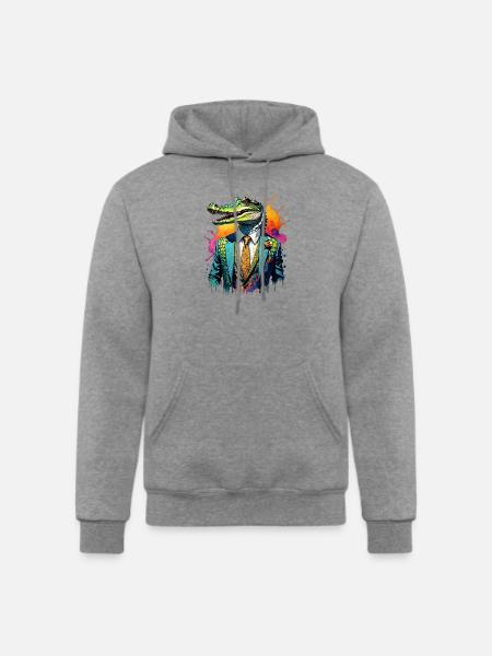 Crocodile in suit - Champion Unisex Powerblend Hoodie - heather gray