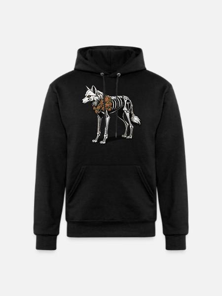 Wolf Skeleton Illustration - Champion Unisex Powerblend Hoodie - black