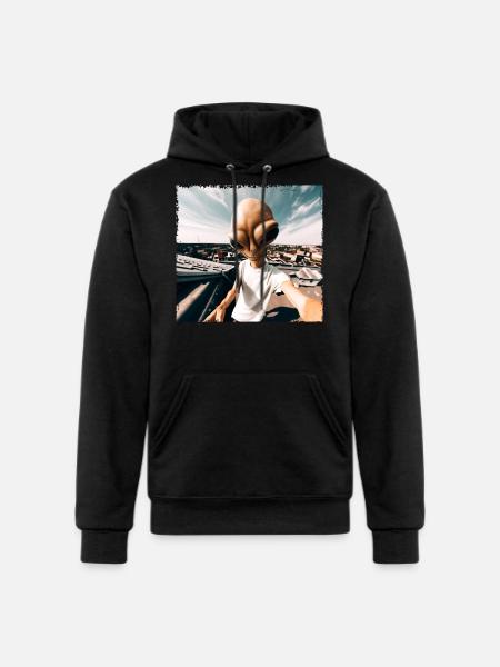 Alien Rooftop Selfie - Champion Unisex Powerblend Hoodie - black