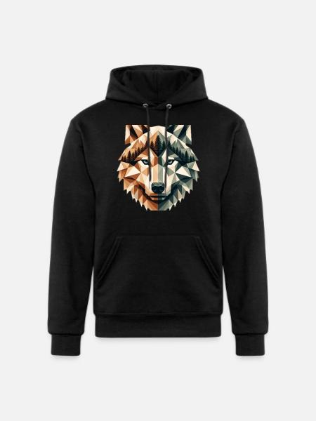 Geometric Wolf Over Peaks - Champion Unisex Powerblend Hoodie - black
