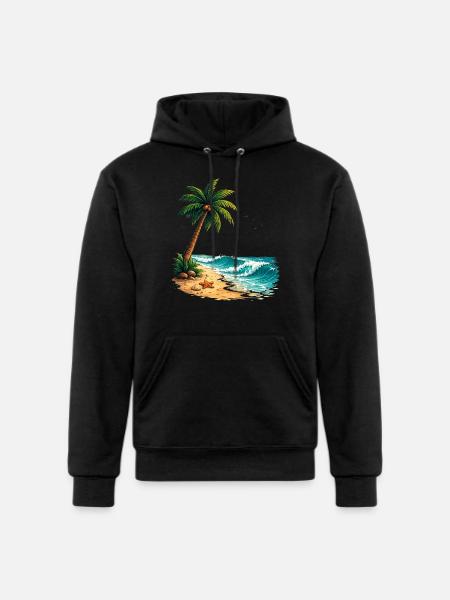 Tropical Palm Tree Beach Summer T-Shirt - Champion Unisex Powerblend Hoodie - black