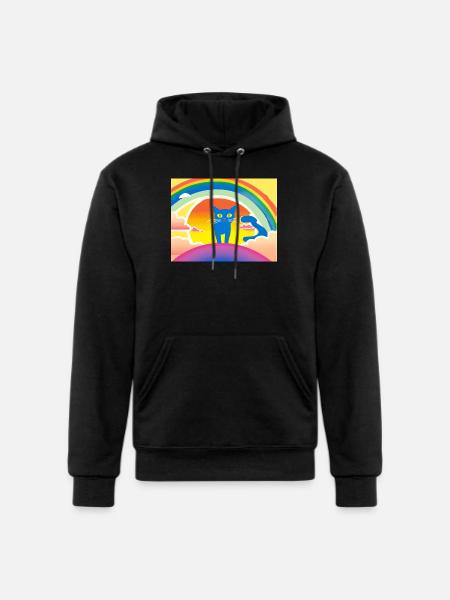 Blue Cat Rainbow Sunset - Champion Unisex Powerblend Hoodie - black