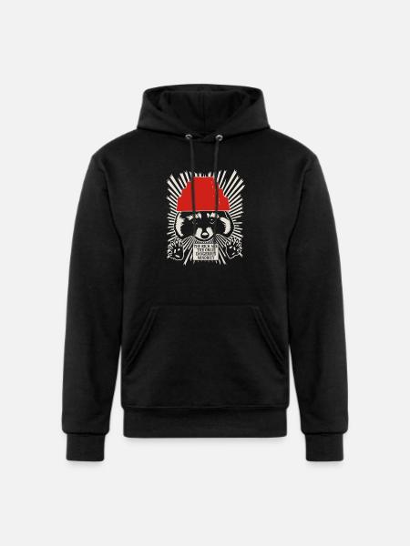 Raccoon DEVO Hat Poster – Bold Political Art Print - Champion Unisex Powerblend Hoodie - black
