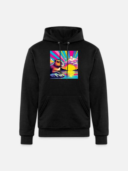 Neon Sunset Guinea Pig - Champion Unisex Powerblend Hoodie - black