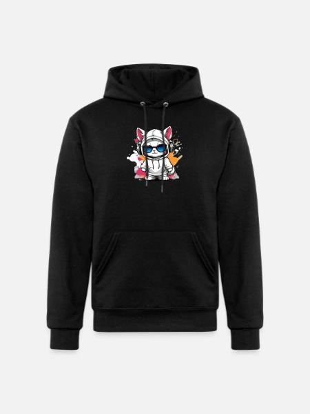cute cat enjoying music - Champion Unisex Powerblend Hoodie - black