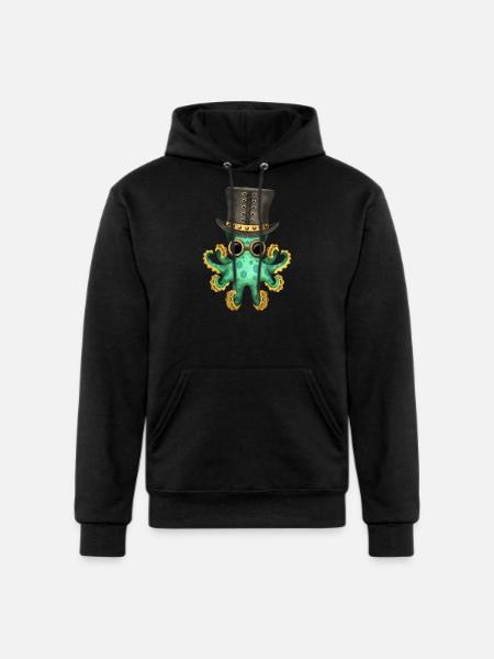 Steampunk Green Octopus - Champion Unisex Powerblend Hoodie - black