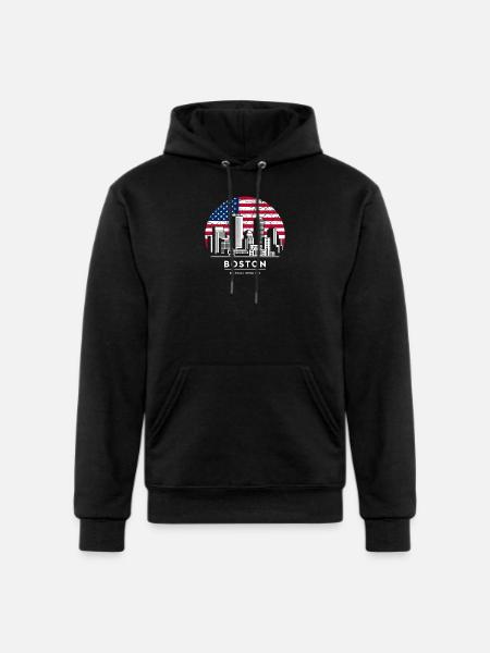Boston Skyline Flag Emblem - Champion Unisex Powerblend Hoodie - black