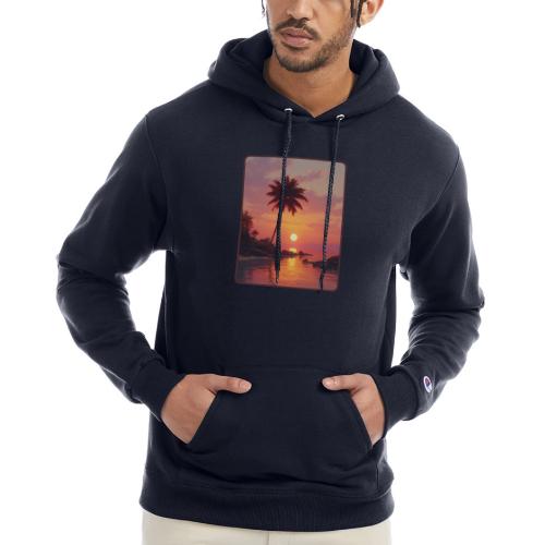 Tropical Beach Sunset Palm Design - Champion Unisex Powerblend Hoodie