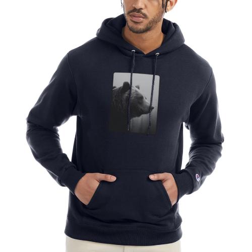 Grizzly Bear Black White Portrait Design - Champion Unisex Powerblend Hoodie
