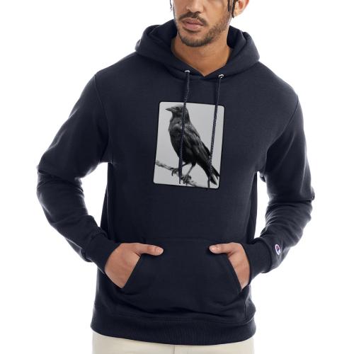 Raven Black and White Art Design - Champion Unisex Powerblend Hoodie