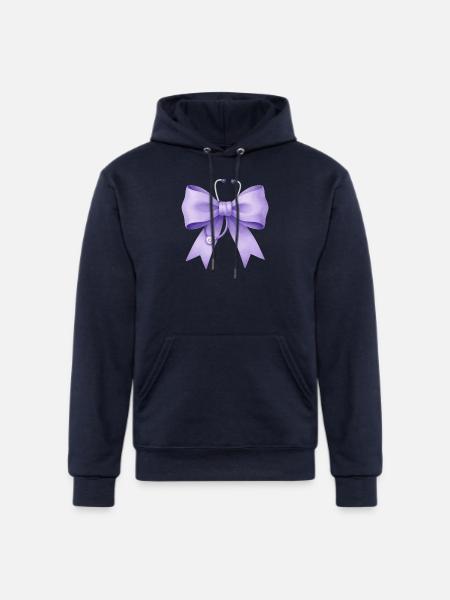 Purple Bow with Stethoscope - Champion Unisex Powerblend Hoodie - navy
