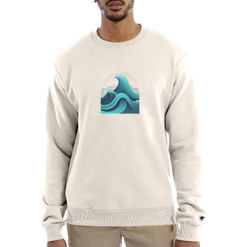 Dynamic Ocean Wave Illustration - Champion Unisex Powerblend Sweatshirt 
