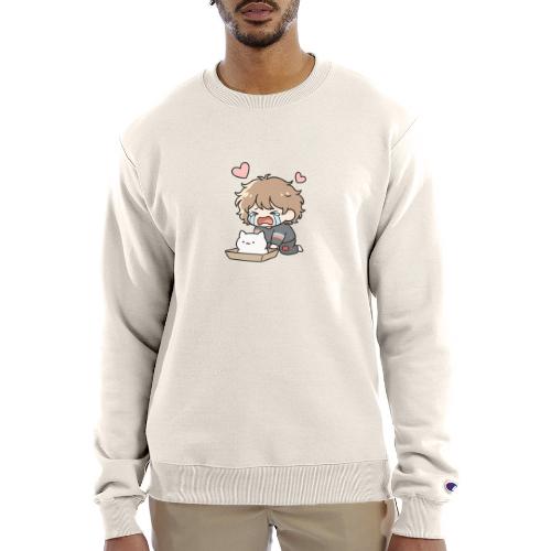 Crying Chibi Boy with Stray Cat - Champion Unisex Powerblend Sweatshirt 