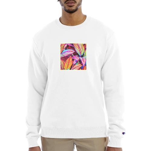Striped Neon Leaves Design - Champion Unisex Powerblend Sweatshirt 