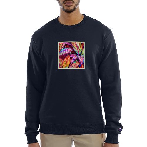 Striped Neon Leaves Design - Champion Unisex Powerblend Sweatshirt 