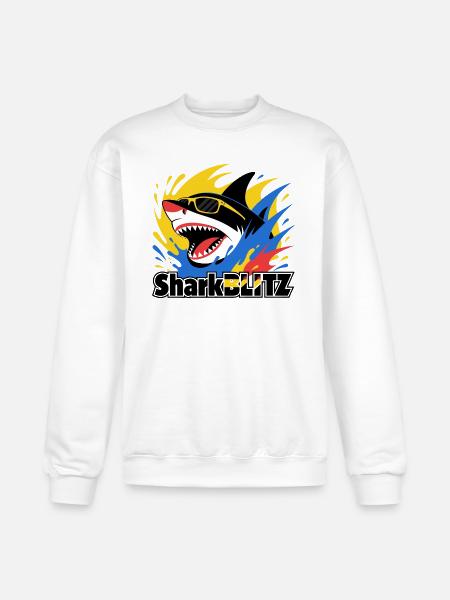 Neon Shark Splash Sunglasses Tee - Champion Unisex Powerblend Sweatshirt - white