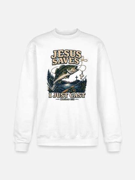 Jesus Saves I Just Cast Christian Fishing - Champion Unisex Powerblend Sweatshirt  - white