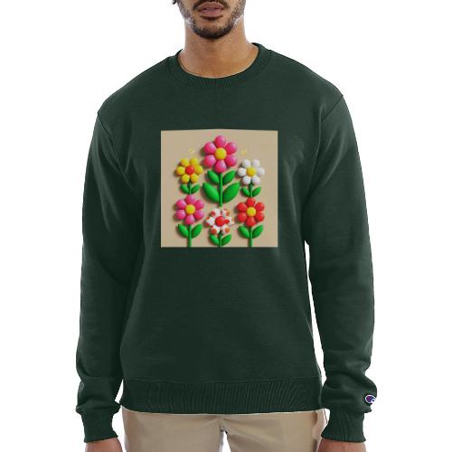 3D Flowers and Butterflies in Amber, Floral Design - Champion Unisex Powerblend Sweatshirt 