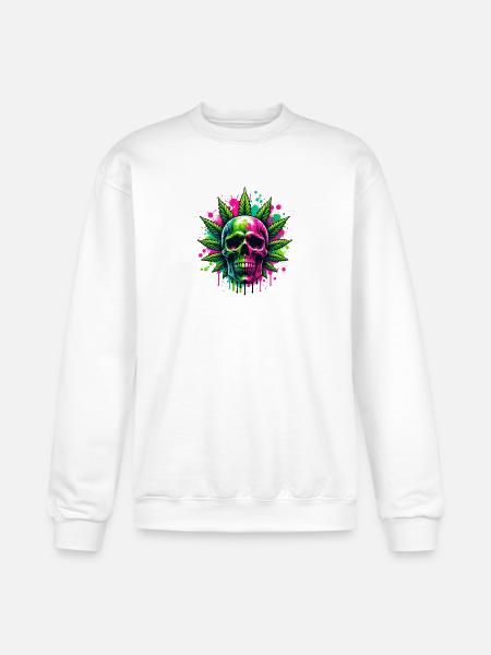 Cannabis Skull Hot Pink - Champion Unisex Powerblend Sweatshirt - white