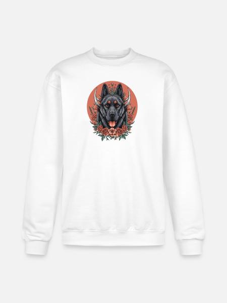 Floral Wolfdog Circle - Champion Unisex Powerblend Sweatshirt - white