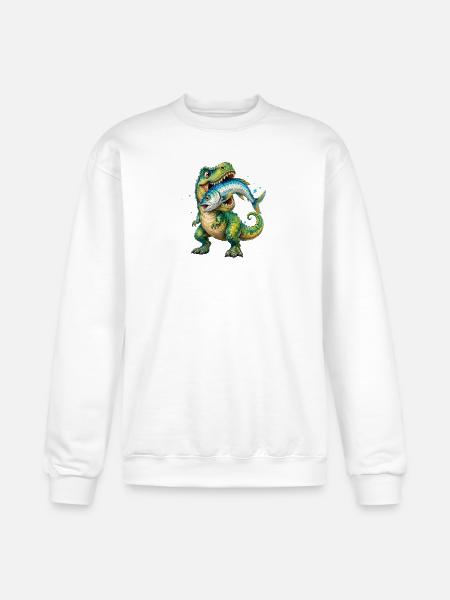 Cretaceous Catch: Dino with Fish - Champion Unisex Powerblend Sweatshirt  - white