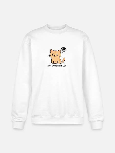 Cute Overthinker Cat - Champion Unisex Powerblend Sweatshirt - white
