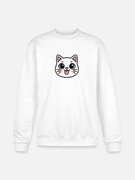 Kawaii Black Cat Face - Champion Unisex Powerblend Sweatshirt  - white
