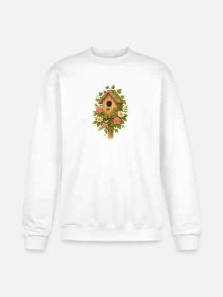 Rustic Floral Birdhouse Design - Champion Unisex Powerblend Sweatshirt  - white