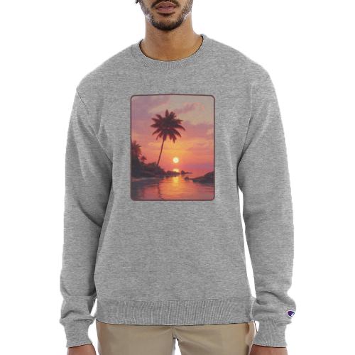 Tropical Beach Sunset Palm Design - Champion Unisex Powerblend Sweatshirt 