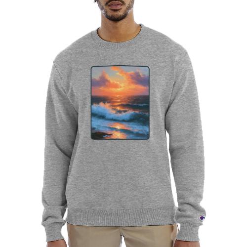 Sunset Storm Waves Oil Painting - Champion Unisex Powerblend Sweatshirt 